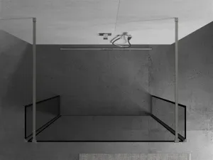 MEXEN/S - Kioto Sprchová zástena WALK-IN voľne stojaca 110 x 30 x 30, čierny vzor, nikel kartáčovaná 800-110-030-222-97-70-030
