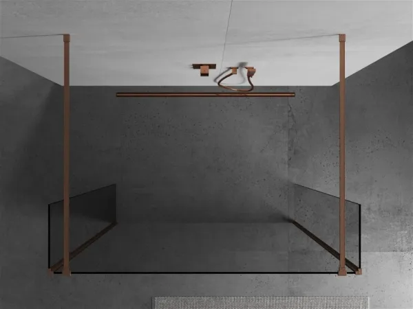MEXEN/S - Kioto Sprchová zástena WALK-IN voľne stojaca 100 x 30 x 30, transparent, meď kartáčovaná 800-100-030-222-65-00-030
