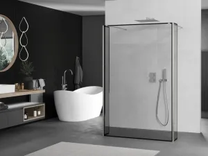 MEXEN/S - Kioto Sprchová zástena WALK-IN voľne stojaca 120 x 30 x 30, čierny vzor, nikel kartáčovaná 800-120-030-222-97-70-030