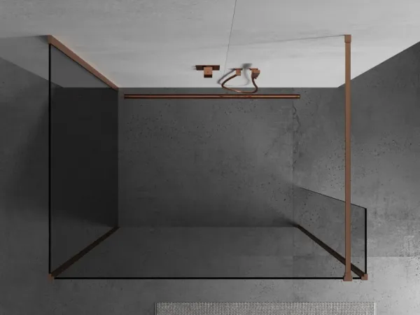 MEXEN/S - Kioto Sprchová zástena WALK-IN 95 x 90 x 30, transparent, meď kartáčovaná 800-095-090-221-65-00-030