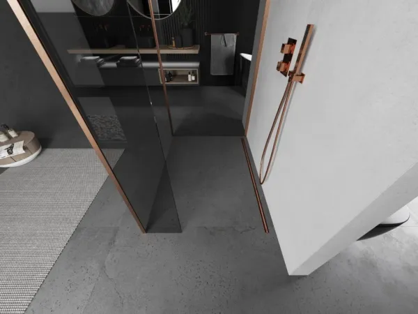 MEXEN/S - Kioto Sprchová zástena WALK-IN 120 x 115 x 40, transparent, meď kartáčovaná 800-120-115-221-65-00-040