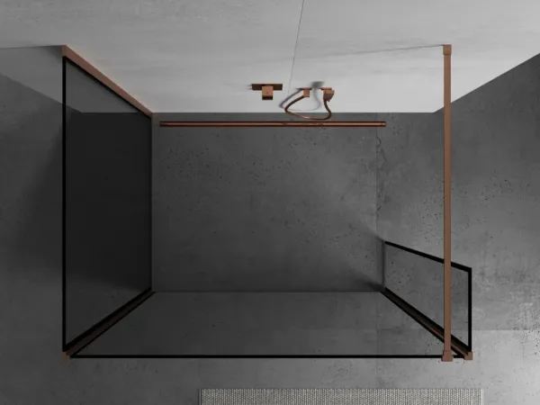 MEXEN/S - Kioto Sprchová zástena WALK-IN 90 x 80 x 30, čierny vzor, meď kartáčovaná 800-090-080-221-65-70-030