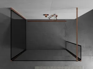 MEXEN/S - Kioto Sprchová zástena WALK-IN 90 x 80 x 30, čierny vzor, meď kartáčovaná 800-090-080-221-65-70-030