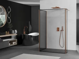 MEXEN/S - Kioto Sprchová zástena WALK-IN 120 x 80 x 30, čierny vzor, meď kartáčovaná 800-120-080-221-65-70-030