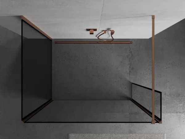 MEXEN/S - Kioto Sprchová zástena WALK-IN 120 x 80 x 40, čierny vzor, meď kartáčovaná 800-120-080-221-65-70-040