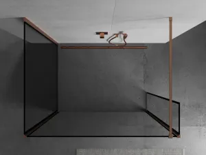 MEXEN/S - Kioto Sprchová zástena WALK-IN 120 x 80 x 40, čierny vzor, meď kartáčovaná 800-120-080-221-65-70-040