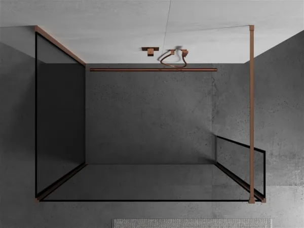 MEXEN/S - Kioto Sprchová zástena WALK-IN 100 x 100 x 30, čierny vzor, meď kartáčovaná 800-100-100-221-65-70-030