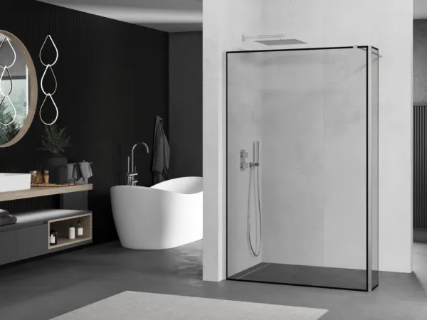 MEXEN/S - Kioto Sprchová zástena WALK-IN 120 x 40, čierny vzor, nikel kefovaná 800-120-212-97-70-040
