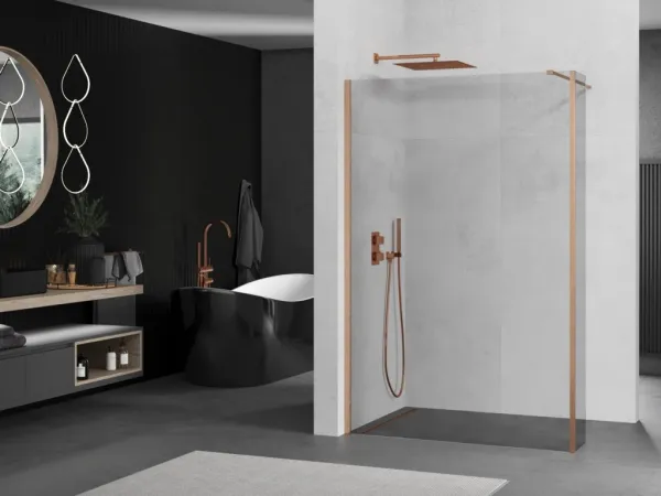 MEXEN/S - Kioto Sprchová zástena WALK-IN 95 x 30, transparent, meď kartáčovaná 800-095-212-65-00-030