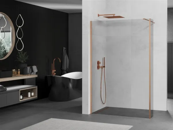MEXEN/S - Kioto Sprchová zástena WALK-IN 115 x 30, transparent, meď kartáčovaná 800-115-212-65-00-030