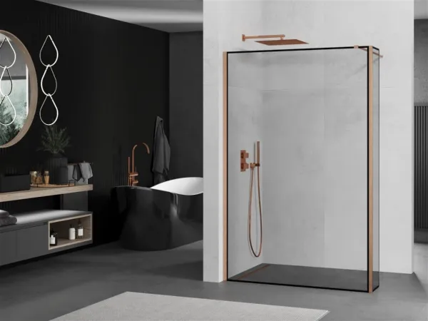 MEXEN/S - Kioto Sprchová zástena WALK-IN 100 x 30, čierny vzor, meď kartáčovaná 800-100-212-65-70-030