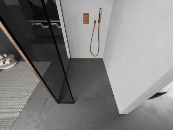 MEXEN/S - Kioto Sprchová zástena WALK-IN 110 x 30, čierny vzor, meď kartáčovaná 800-110-212-65-70-030