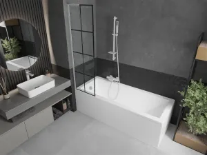 MEXEN/S - Next L vaňová zástena FIX 50 x 150, čierna vzor, biela 895-050-000-03-77-20