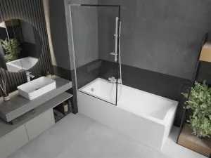 MEXEN/S - Next L vaňová zástena FIX 90 x 150, čierna vzor, biela 895-090-000-03-70-20