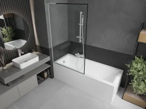 MEXEN/S - Next L vaňová zástena FIX 100 x 150, čierna vzor, biela 895-100-000-03-70-20