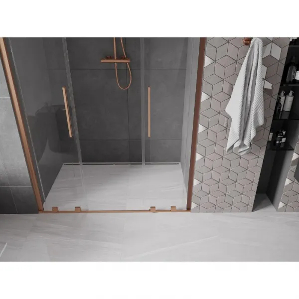 MEXEN/S - Velar Duo posuvné sprchové dvere 140, transparent, meď kartáčovaná 871-140-000-02-65