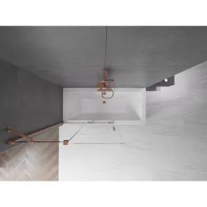 MEXEN/S - Velar Dvojkrídlová posuvná vaňová zástena 110 x 150, transparent, kartáčovaná meď 896-110-000-01-65
