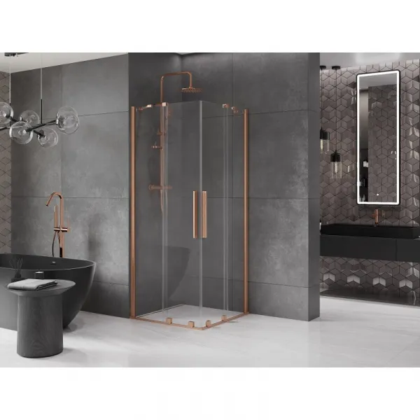 MEXEN/S - Velar Duo štvorcový sprchovací kút 80 x 80, transparent, meď kartáčovaná 871-080-080-02-65