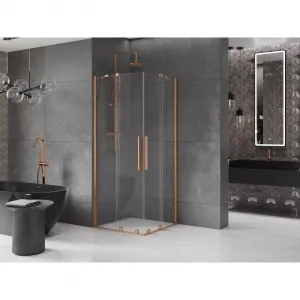 MEXEN/S - Velar Duo štvorcový sprchovací kút 80 x 80, transparent, meď kartáčovaná 871-080-080-02-65
