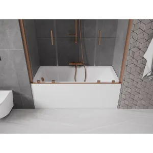 MEXEN/S - Velar Duo Dvojkrídlová posuvná vaňová zástena 150 x 150, transparent, kartáčovaná meď 896-150-000-02-65