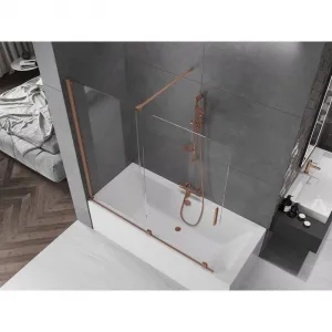 MEXEN/S - Velar Dvojkrídlová posuvná vaňová zástena 160 x 150, transparent, kartáčovaná meď 896-160-000-01-65