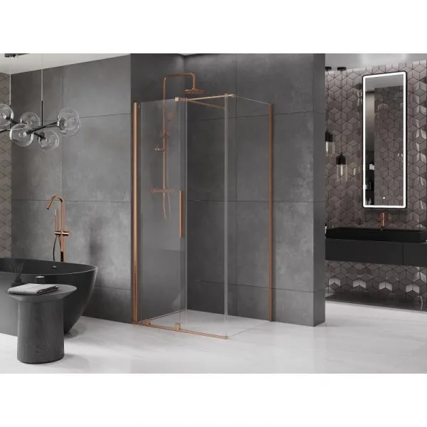 MEXEN/S - Velár sprchovací kút 110 x 80, transparent, kartáčovaná meď 871-110-080-01-65