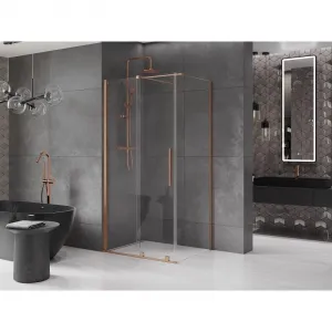 MEXEN/S - Velár sprchovací kút 90 x 80, transparent, kartáčovaná meď 871-090-080-01-65