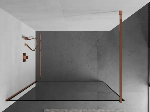 MEXEN/S - KIOTO Sprchová zástena WALK-IN 60x200 cm 8 mm, ružové zlato, čierny profil 800-060-101-60-70