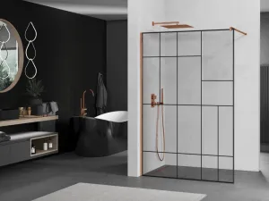 MEXEN/S - KIOTO Sprchová zástena WALK-IN 80x200 cm 8 mm, ružové zlato, čierny vzor 2 800-080-101-60-78