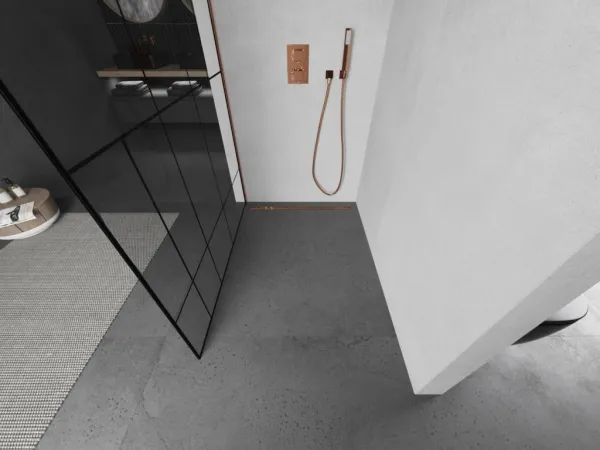 MEXEN/S - KIOTO Sprchová zástena WALK-IN 80x200 cm 8 mm, ružové zlato, čierny vzor 2 800-080-101-60-78