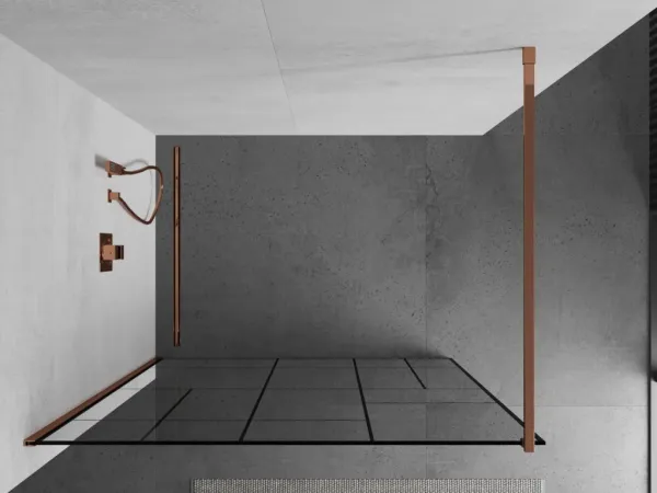 MEXEN/S - KIOTO Sprchová zástena WALK-IN 80x200 cm 8 mm, ružové zlato, čierny vzor 2 800-080-101-60-78