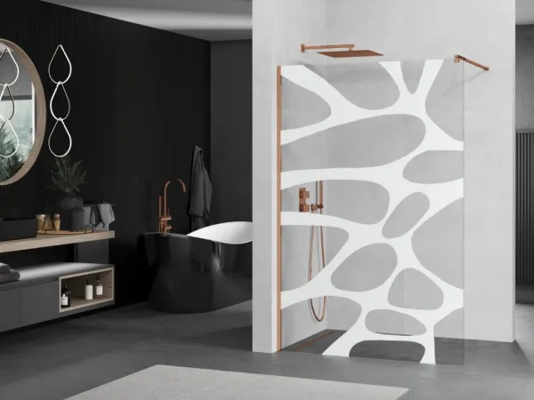 MEXEN/S - KIOTO Sprchová zástena WALK-IN 70x200 cm 8 mm, růžové zlato, biała vzór 800-070-101-60-97