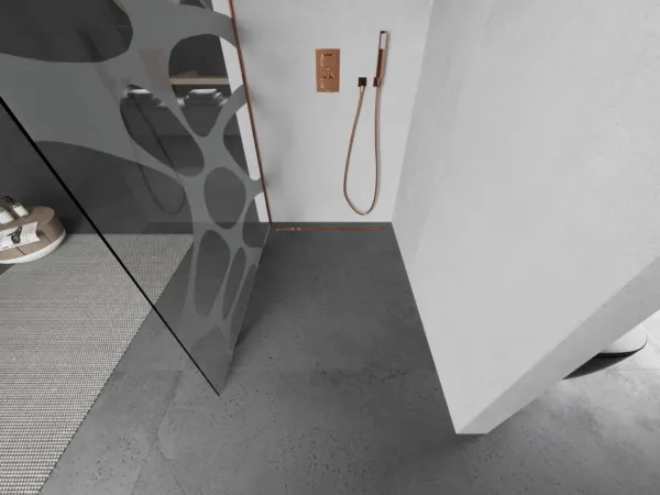 MEXEN/S - KIOTO Sprchová zástena WALK-IN 70x200 cm 8 mm, růžové zlato, biała vzór 800-070-101-60-97