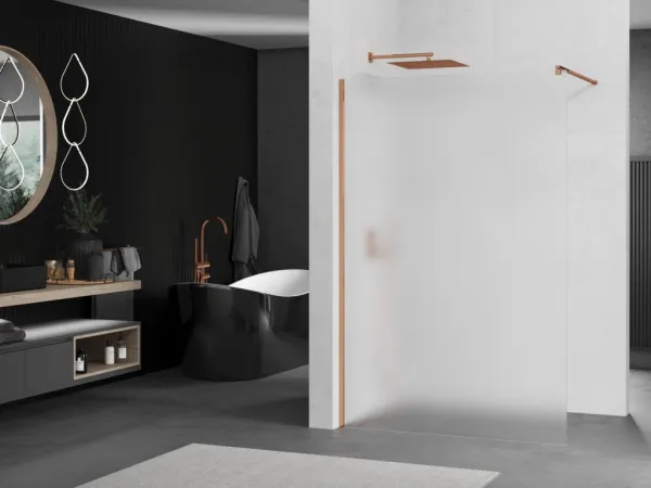 MEXEN/S - KIOTO Sprchová zástena WALK-IN 100x200 cm 8 mm, růžové zlato, matné sklo 800-100-101-60-30