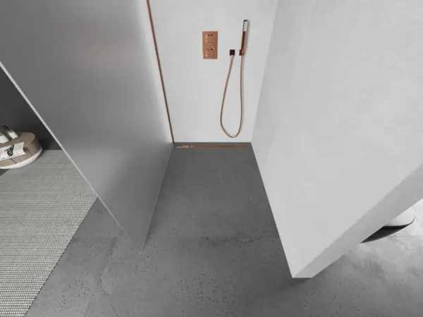 MEXEN/S - KIOTO Sprchová zástena WALK-IN 100x200 cm 8 mm, růžové zlato, matné sklo 800-100-101-60-30