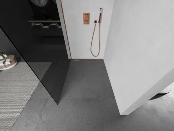 MEXEN/S - KIOTO Sprchová zástena WALK-IN 80x200 cm 8 mm, ružové zlato, dymové sklo 800-080-101-60-40