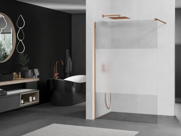 MEXEN/S - KIOTO Sprchová zástena WALK-IN 070x200 cm 8 mm, růžové zlato, Transparent / matné sklo 800-070-101-60-35