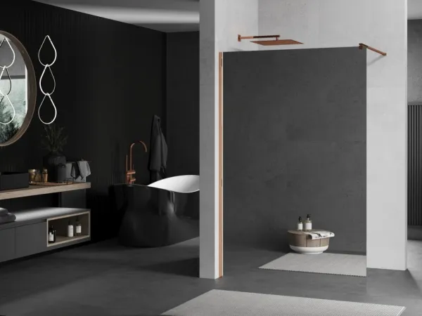 MEXEN/S - KIOTO Sprchová zástena WALK-IN 80x200 cm 8 mm, růžové zlato, zrkadlové sklo 800-080-101-60-50
