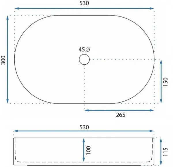 Umyvadlo na desku Rea Layla 53 cm bílé