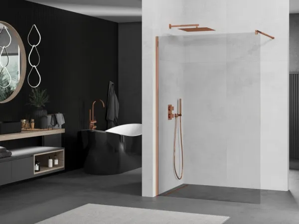 MEXEN/S - KIOTO Sprchová zástena WALK-IN 50x200 cm 8 mm, ružové zlato, transparent 800-050-101-60-00