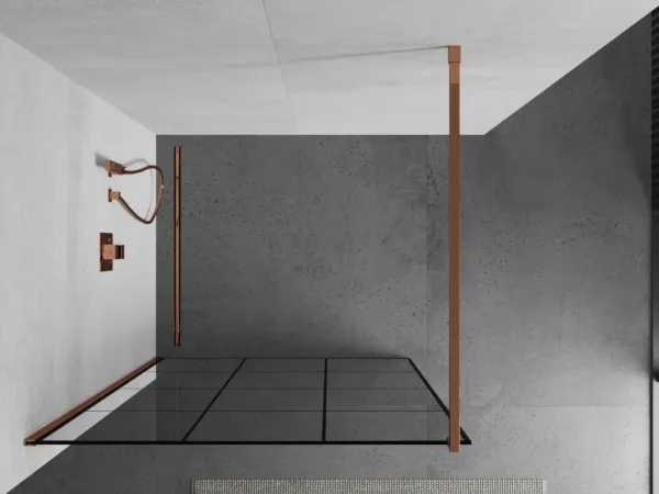 MEXEN/S - KIOTO Sprchová zástena WALK-IN 120x200 cm 8 mm, ružové zlato, čierny vzor 1 800-120-101-60-77