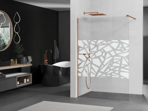 MEXEN/S - KIOTO Sprchová zástena WALK-IN 100x200 cm 8 mm, ružové zlato, biely vzor 800-100-101-60-85