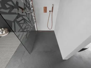 MEXEN/S - KIOTO Sprchová zástena WALK-IN 100x200 cm 8 mm, ružové zlato, biely vzor 800-100-101-60-85