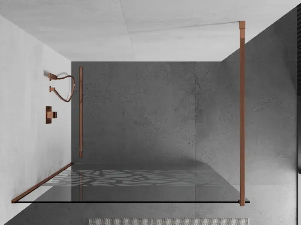 MEXEN/S - KIOTO Sprchová zástena WALK-IN 100x200 cm 8 mm, ružové zlato, biely vzor 800-100-101-60-85