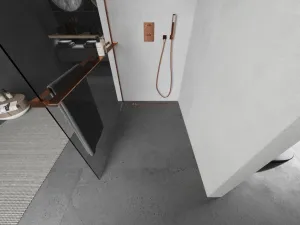 MEXEN/S - Kioto+ Sprchová zástena WALK-IN s poličkou a držiakom uterákov 105 x 200, transparent, ružové zlato 800-105-121-60-00