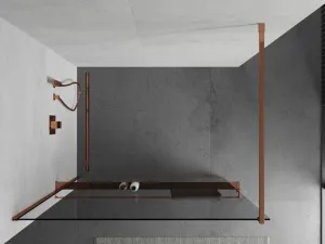 MEXEN/S - Kioto+ Sprchová zástena WALK-IN s poličkou a držiakom uterákov 105 x 200, transparent, ružové zlato 800-105-121-60-00