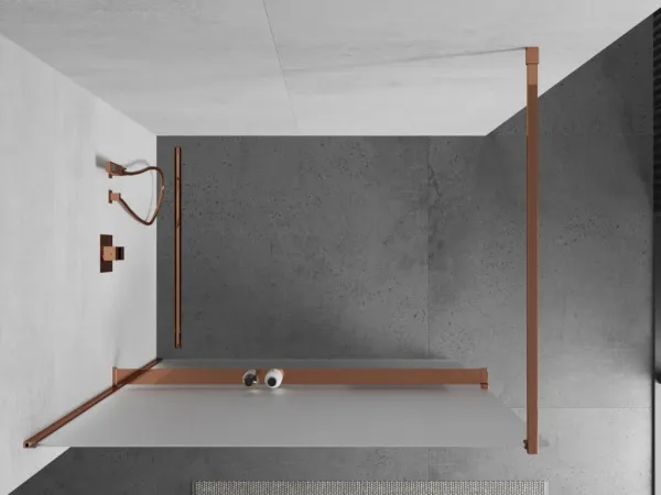 MEXEN/S - KIOTO Sprchová zástena WALK-IN s poličkou a držiakom uterákov 100 x 200, matné sklo 8 mm, růžové zlato 800-100-121-60-30