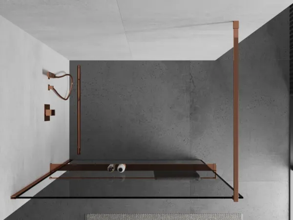 MEXEN/S - KIOTO Sprchová zástena WALK-IN s poličkou a držiakom uterákov 80 x 200, transparent/čierna 8 mm, růžové zlato 800-080-121-60-70