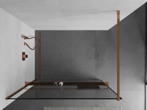 MEXEN/S - KIOTO Sprchová zástena WALK-IN s poličkou a držiakom uterákov 80 x 200, transparent/čierna 8 mm, růžové zlato 800-080-121-60-70