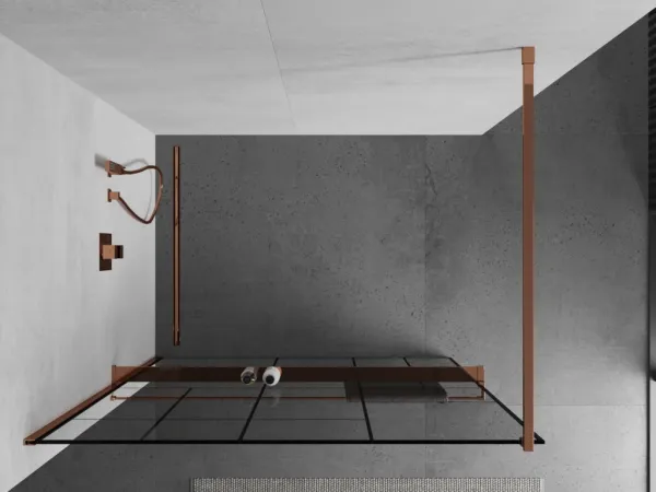 MEXEN/S - KIOTO Sprchová zástena WALK-IN s poličkou a držiakom uterákov 70 x 200, transparent/čierna 8 mm, ružové zlato 800-070-121-60-78